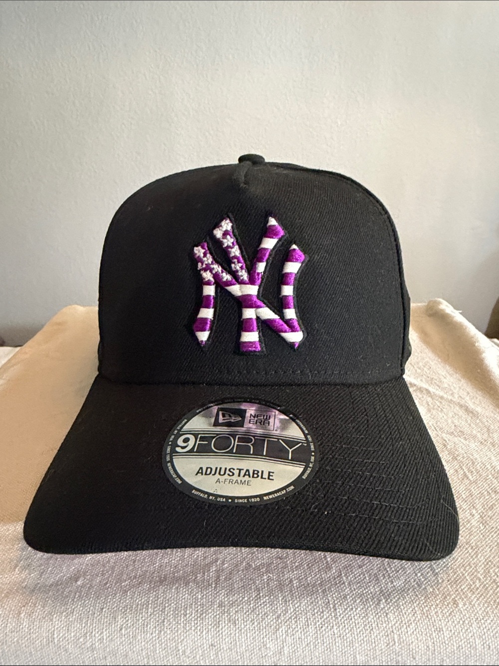New Era Women’s Black Cap with Purple & White Striped NY Logo